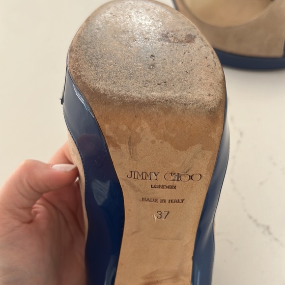 Nude suede and blue patent jimmy choo heels - Picture 5 of 5